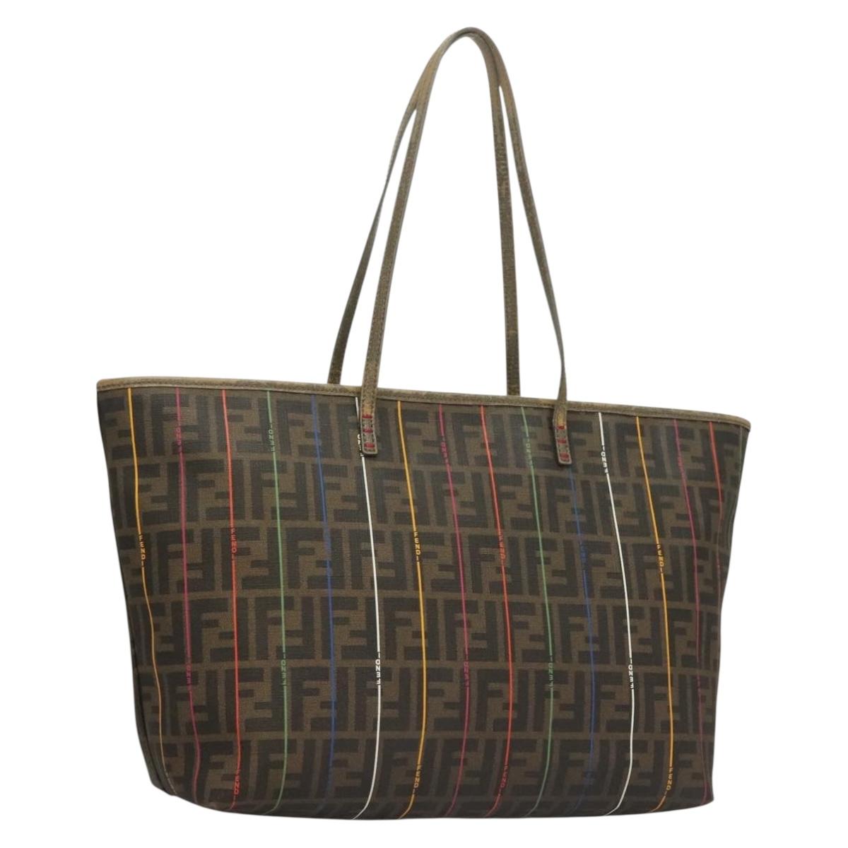 FENDI Zucca Canvas Tote Bag Brown Black Auth 136151