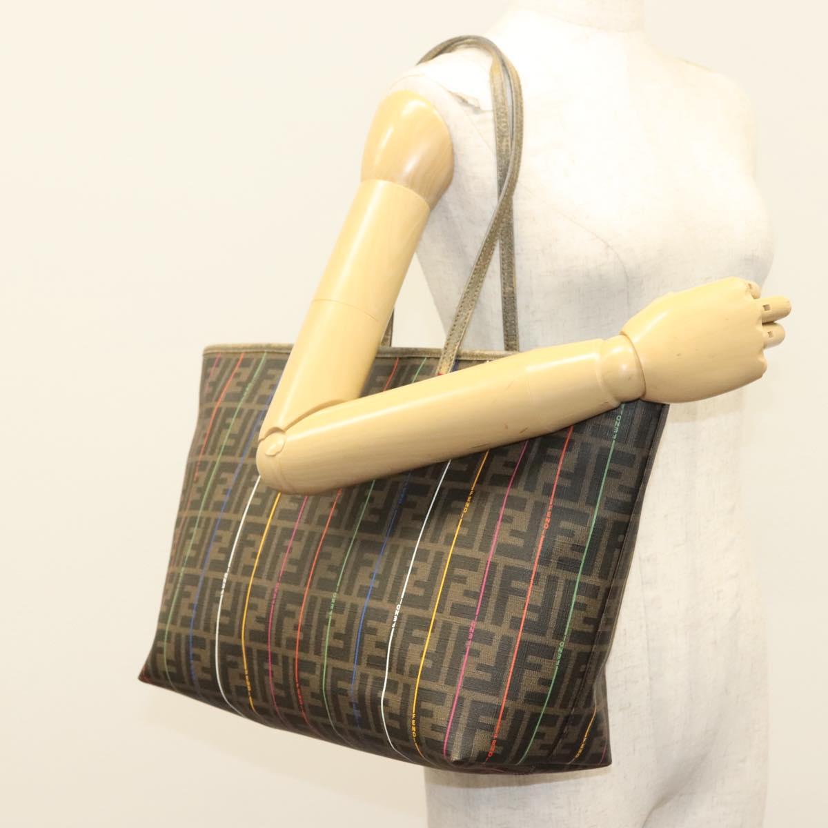 FENDI Zucca Canvas Tote Bag Brown Black Auth 136151