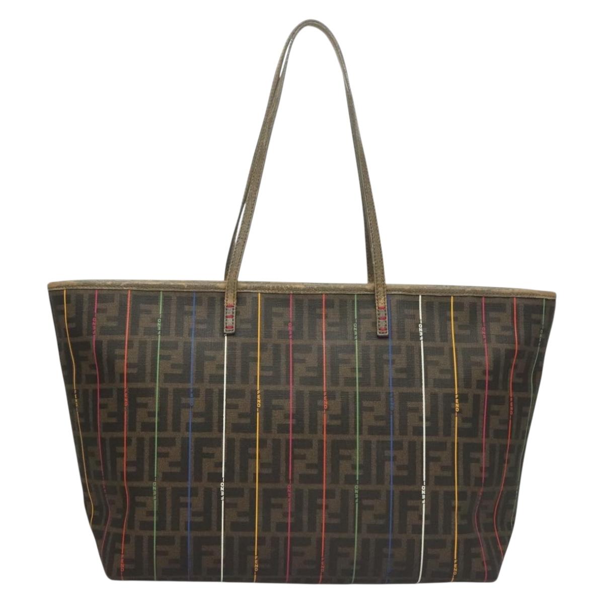 FENDI Zucca Canvas Tote Bag Brown Black Auth 136151