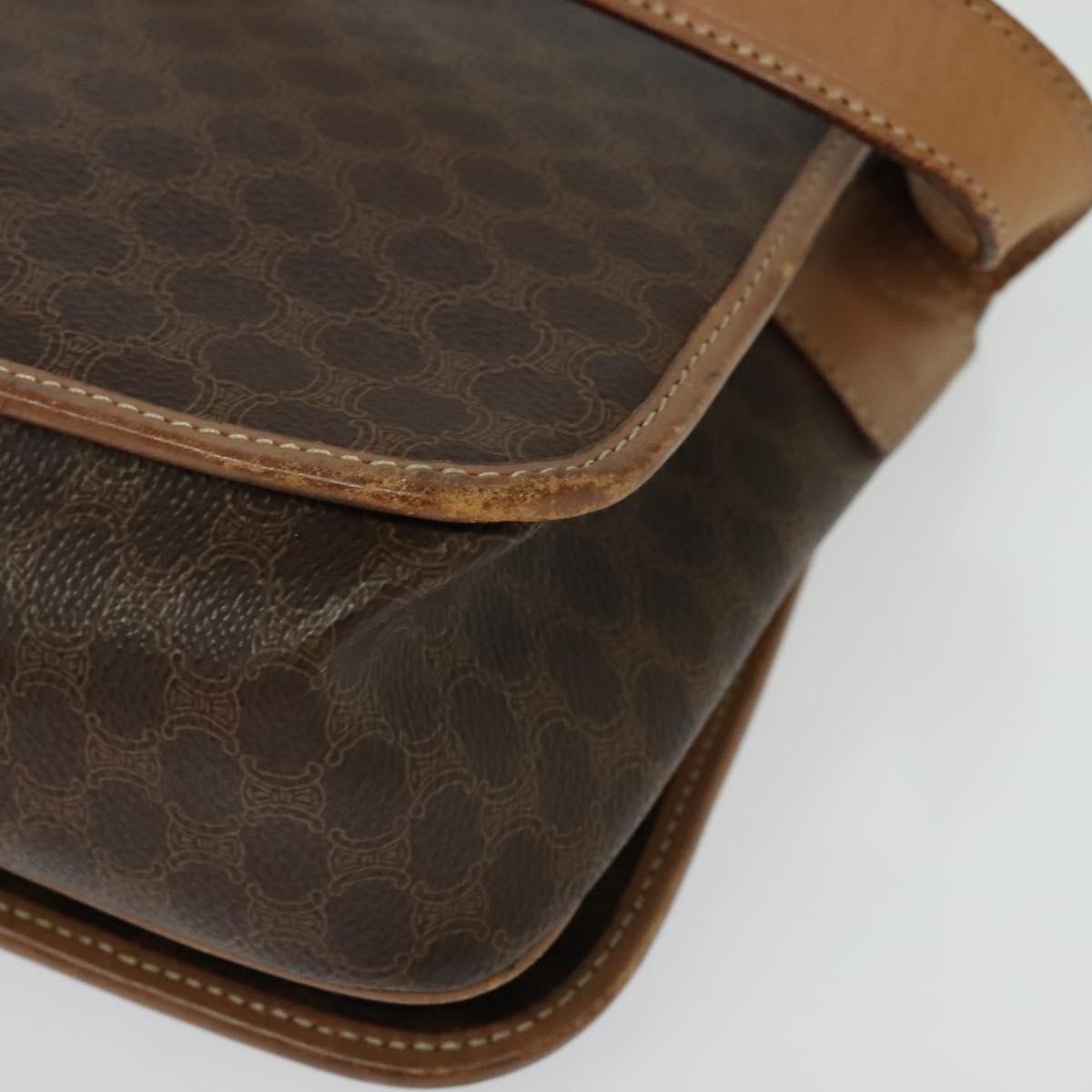 CELINE Macadam Canvas Shoulder Bag PVC Leather Brown Gold Auth 136153