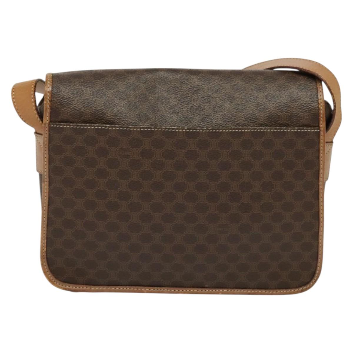 CELINE Macadam Canvas Shoulder Bag PVC Leather Brown Gold Auth 136153