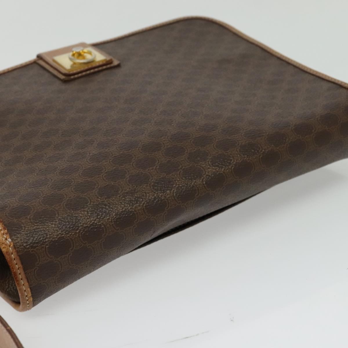 CELINE Macadam Canvas Shoulder Bag PVC Leather Brown Gold Auth 136153