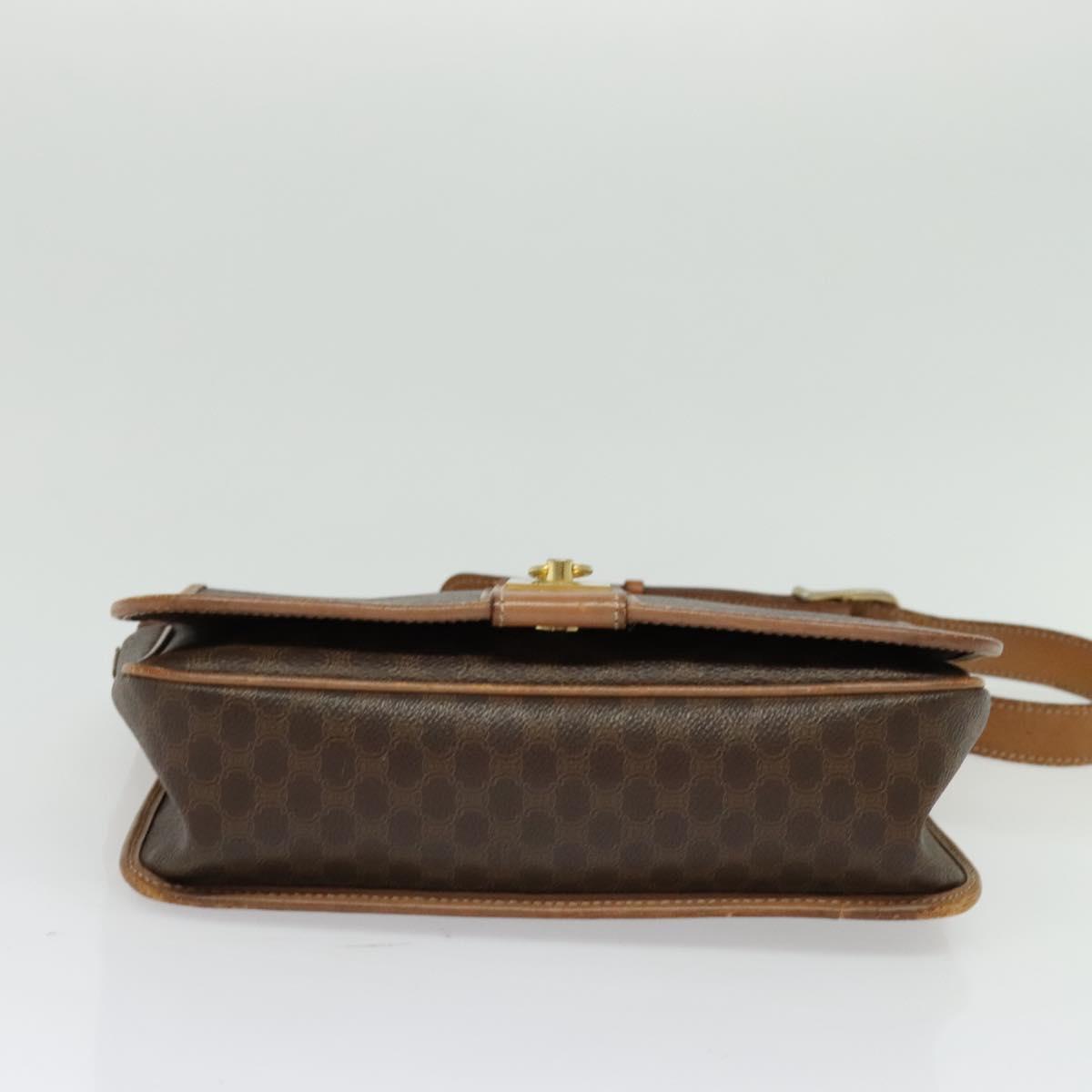 CELINE Macadam Canvas Shoulder Bag PVC Leather Brown Gold Auth 136153