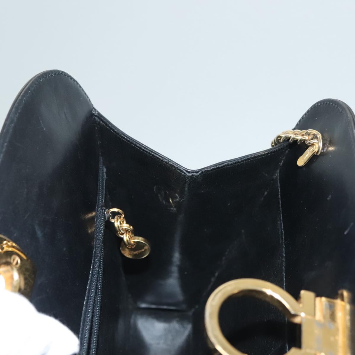 Salvatore Ferragamo Chain Shoulder Bag Leather Black Gold Auth 136157
