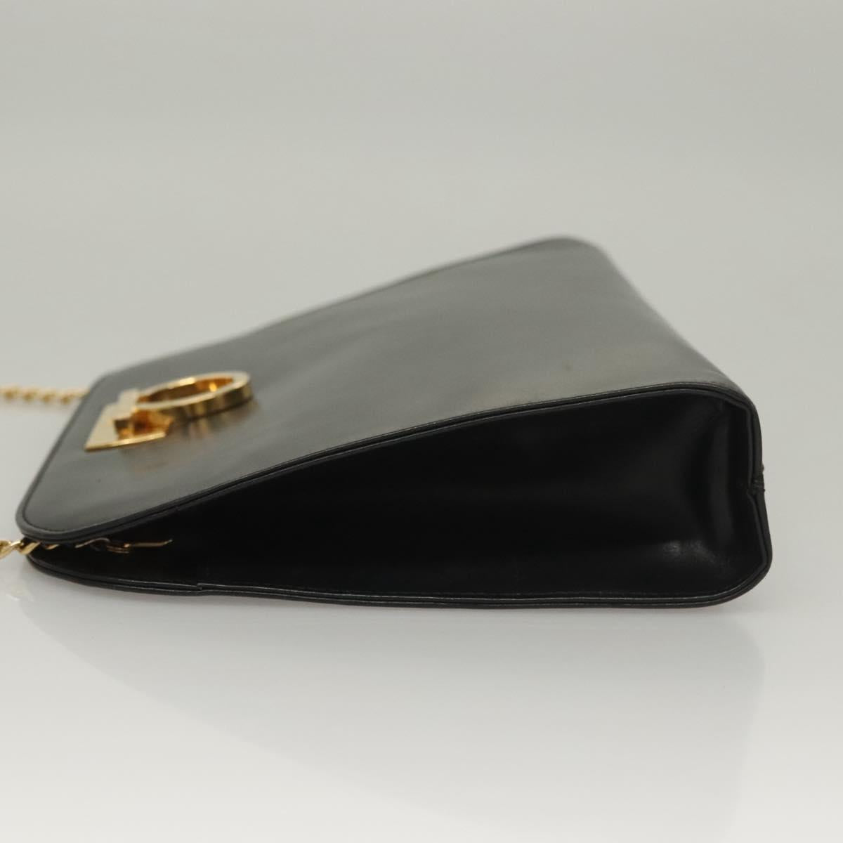 Salvatore Ferragamo Chain Shoulder Bag Leather Black Gold Auth 136157