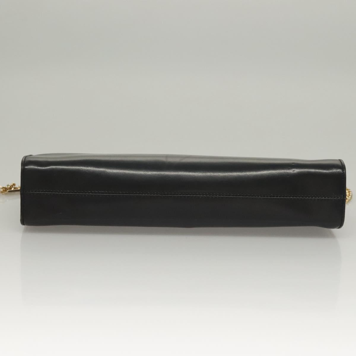 Salvatore Ferragamo Chain Shoulder Bag Leather Black Gold Auth 136157