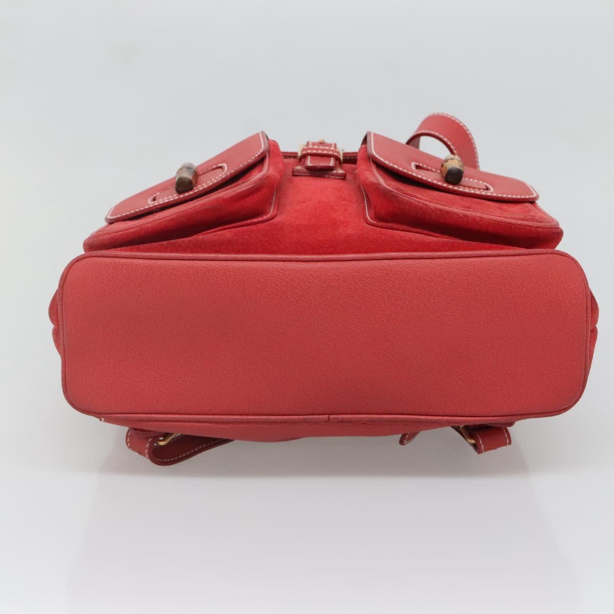 GUCCI Bamboo Backpack Suede Red Gold 003 2058 0016 Auth 136160