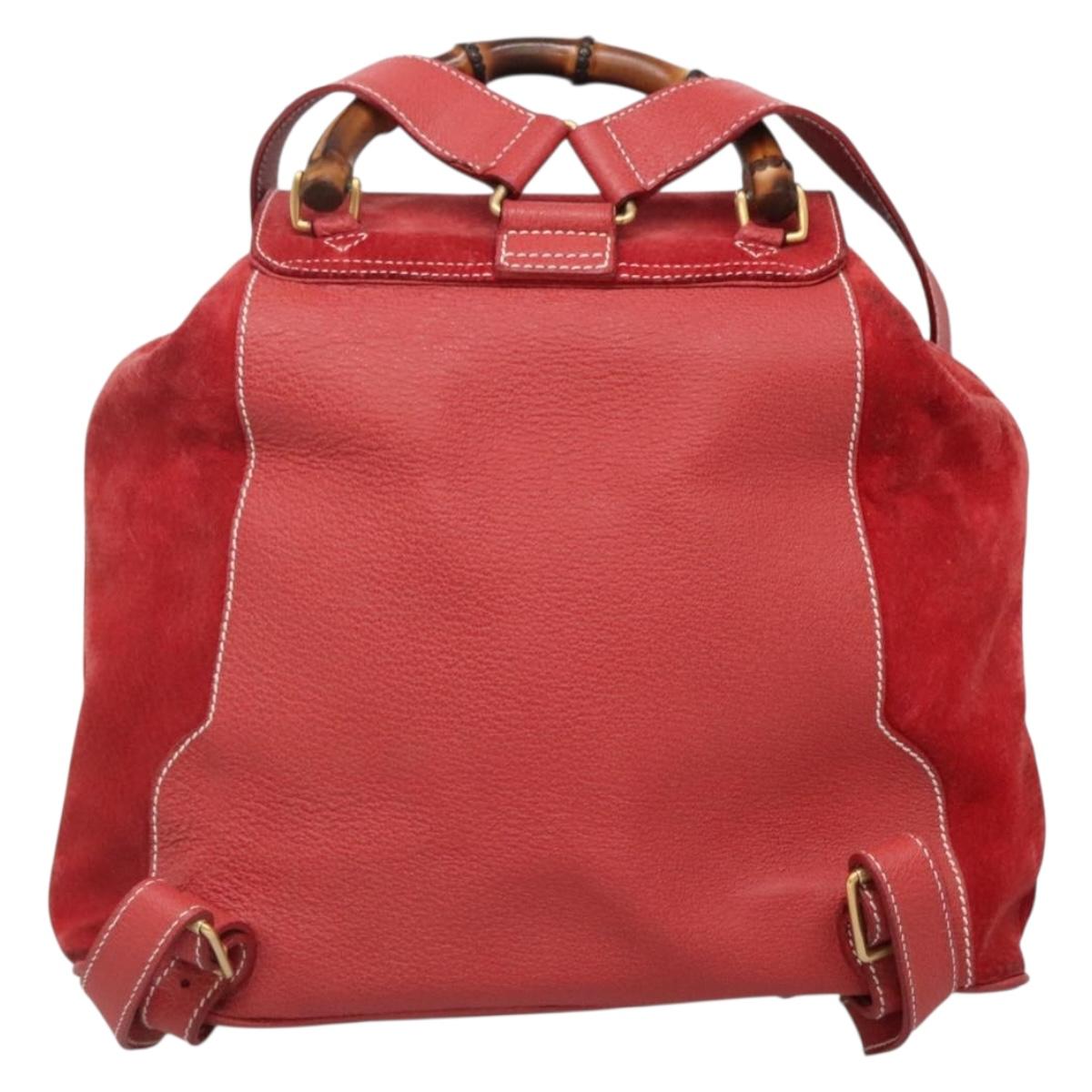 GUCCI Bamboo Backpack Suede Red Gold 003 2058 0016 Auth 136160
