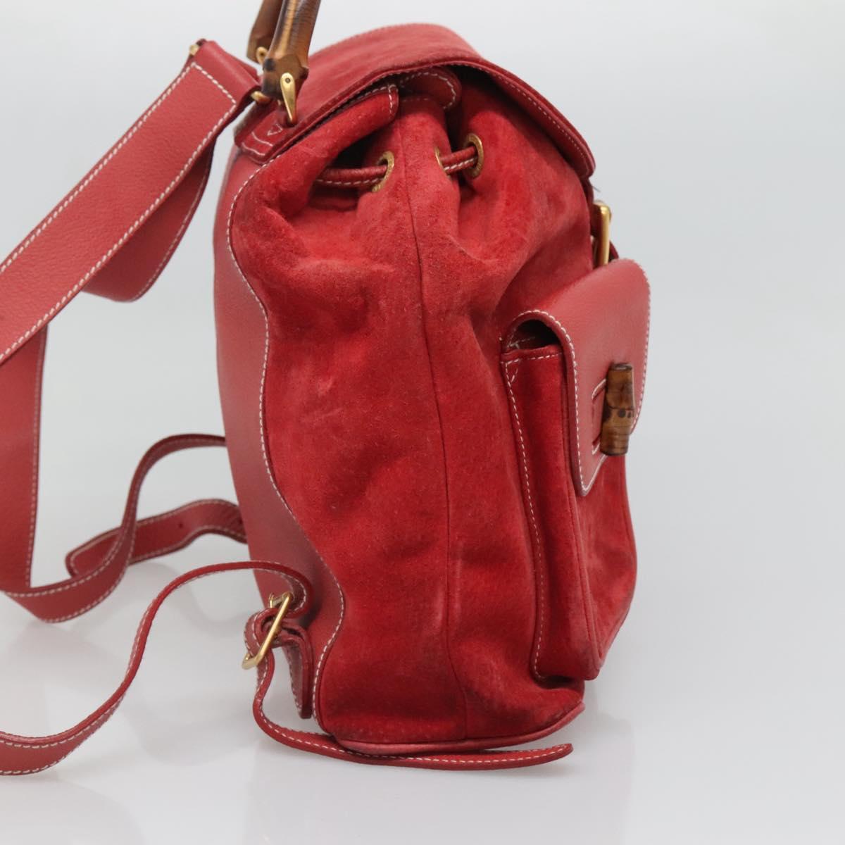 GUCCI Bamboo Backpack Suede Red Gold 003 2058 0016 Auth 136160