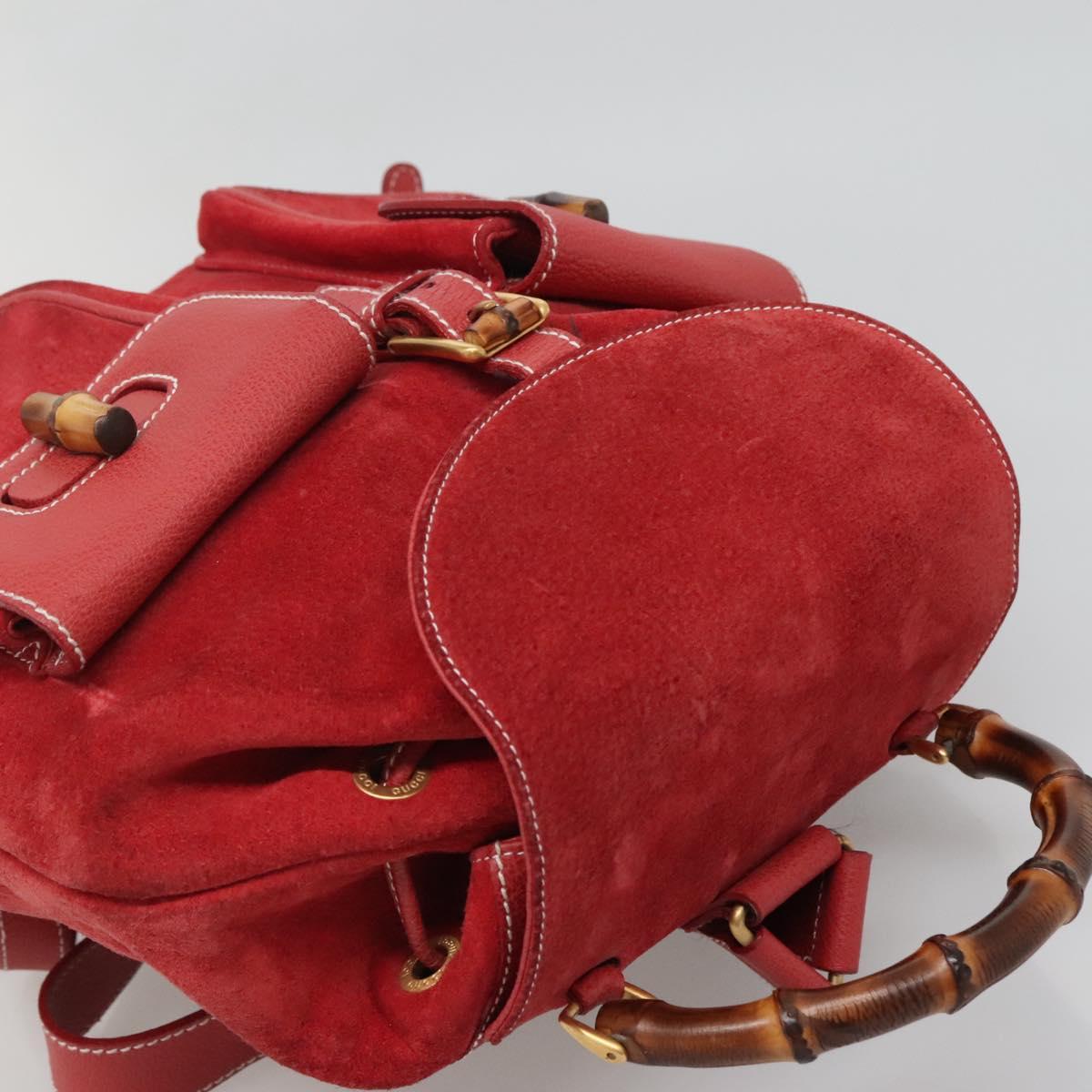 GUCCI Bamboo Backpack Suede Red Gold 003 2058 0016 Auth 136160