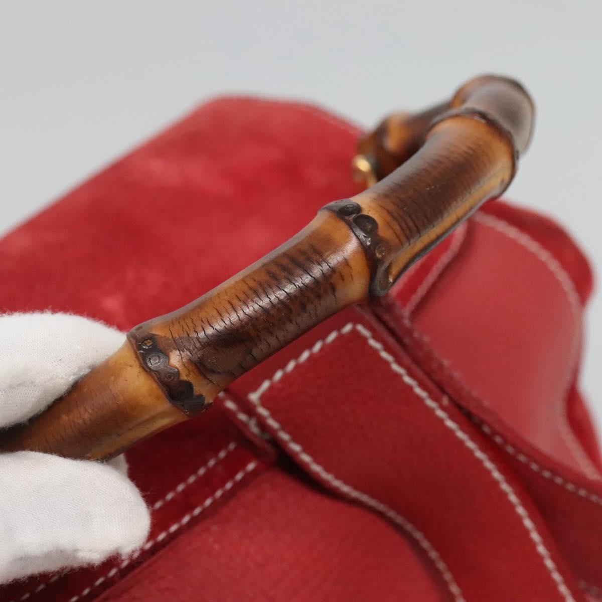 GUCCI Bamboo Backpack Suede Red Gold 003 2058 0016 Auth 136160