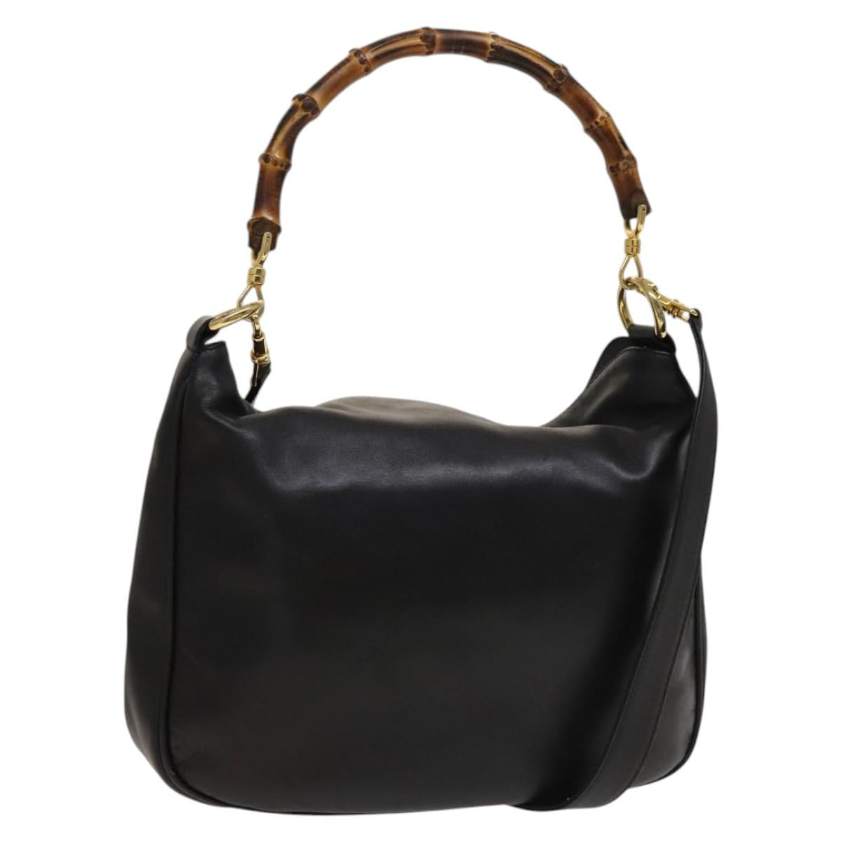 GUCCI Bamboo Shoulder Bag Leather 2way Black Gold 001 1781 1638 Auth 136183