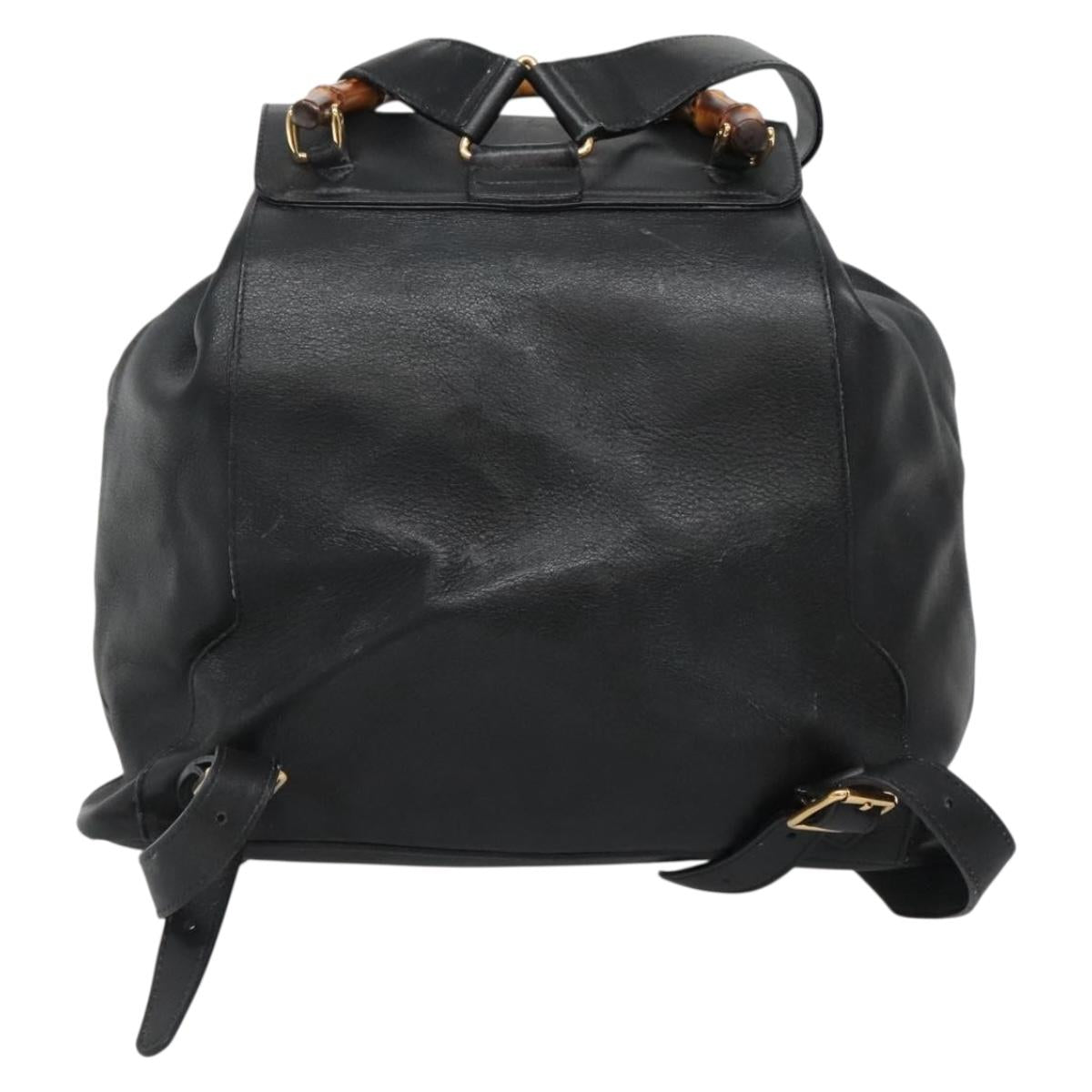 GUCCI Bamboo Backpack Leather Black Gold 003 2058 0016 Auth 136184