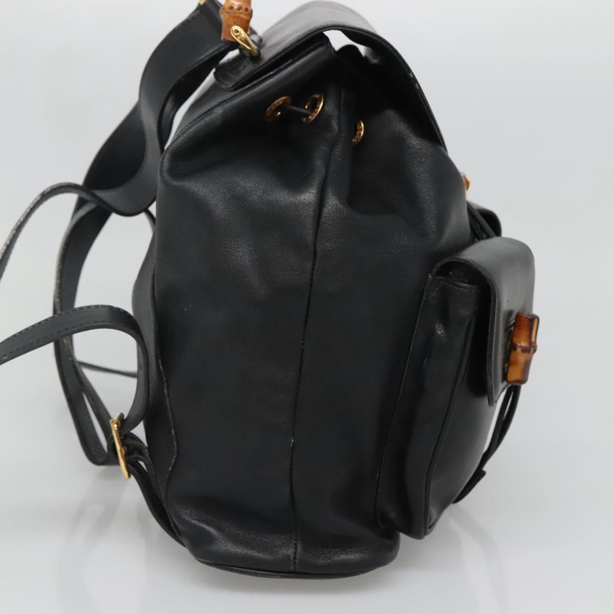 GUCCI Bamboo Backpack Leather Black Gold 003 2058 0016 Auth 136184