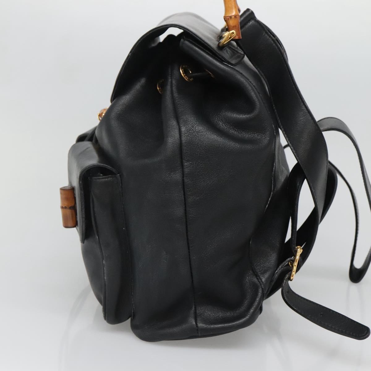 GUCCI Bamboo Backpack Leather Black Gold 003 2058 0016 Auth 136184