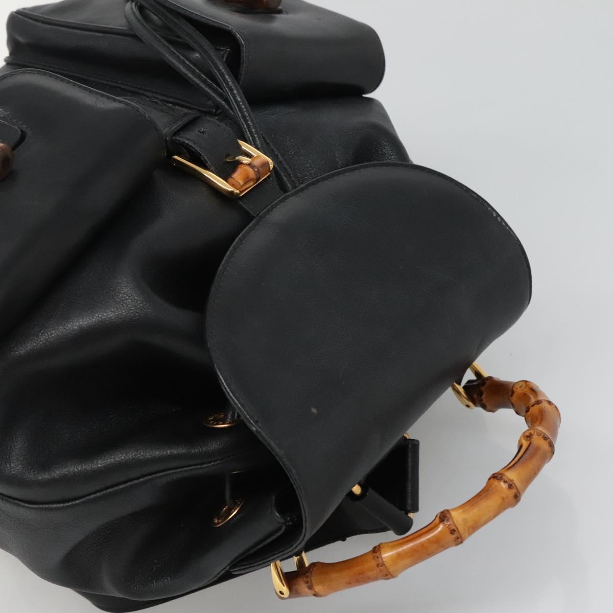 GUCCI Bamboo Backpack Leather Black Gold 003 2058 0016 Auth 136184