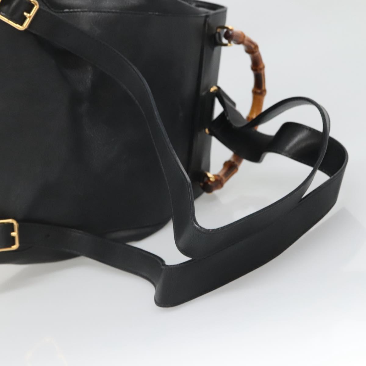 GUCCI Bamboo Backpack Leather Black Gold 003 2058 0016 Auth 136184