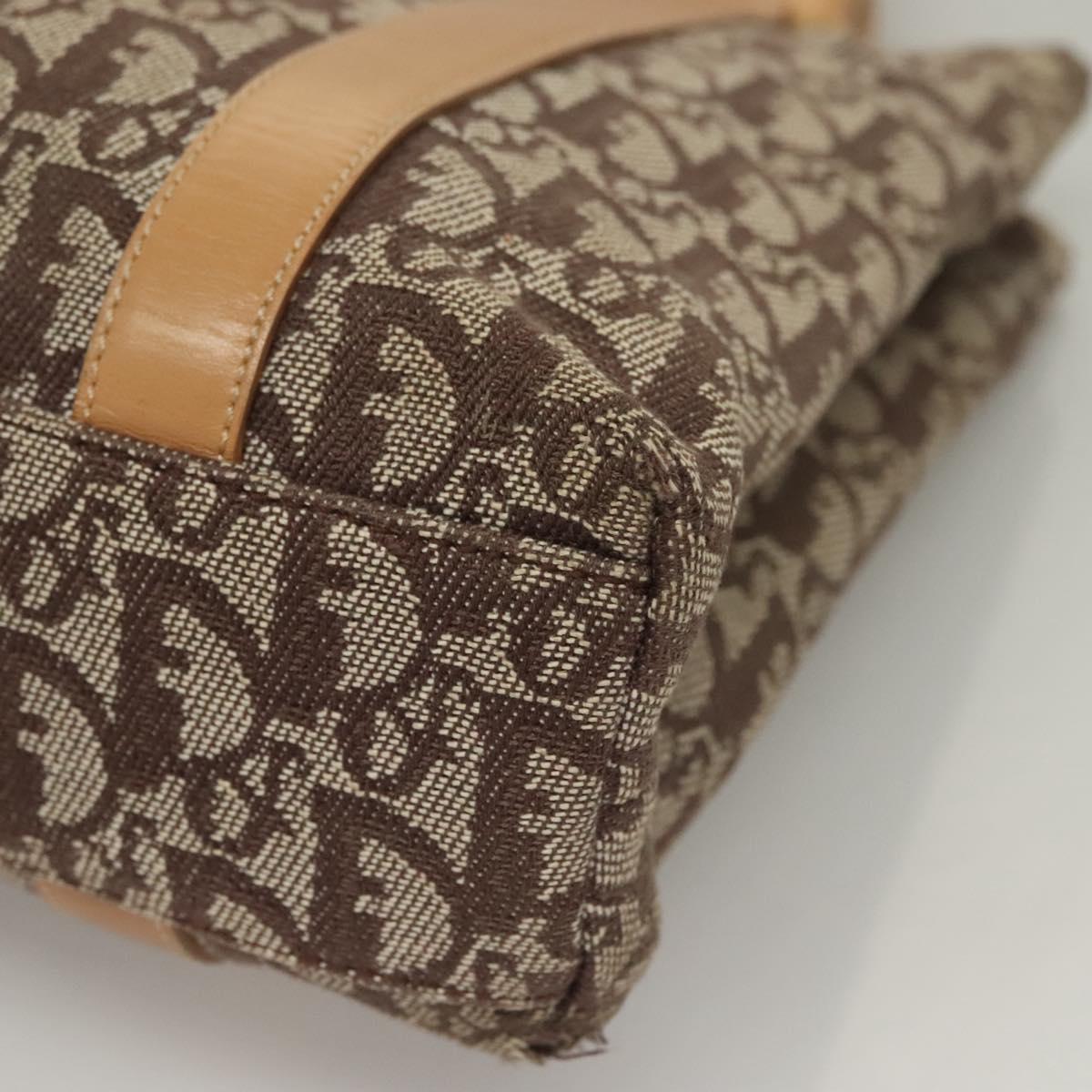 Christian Dior Trotter Canvas Hand Bag Brown Gold Auth 136188