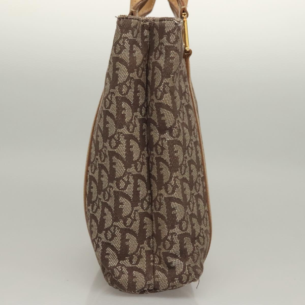 Christian Dior Trotter Canvas Hand Bag Brown Gold Auth 136188