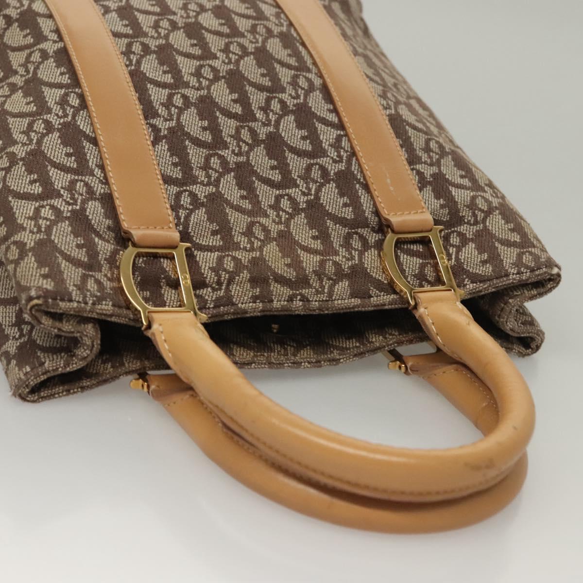 Christian Dior Trotter Canvas Hand Bag Brown Gold Auth 136188