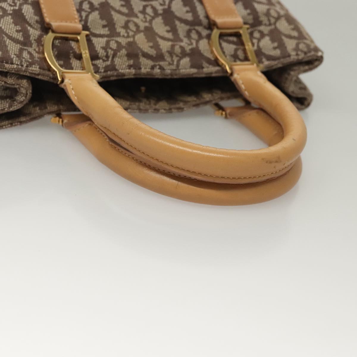 Christian Dior Trotter Canvas Hand Bag Brown Gold Auth 136188