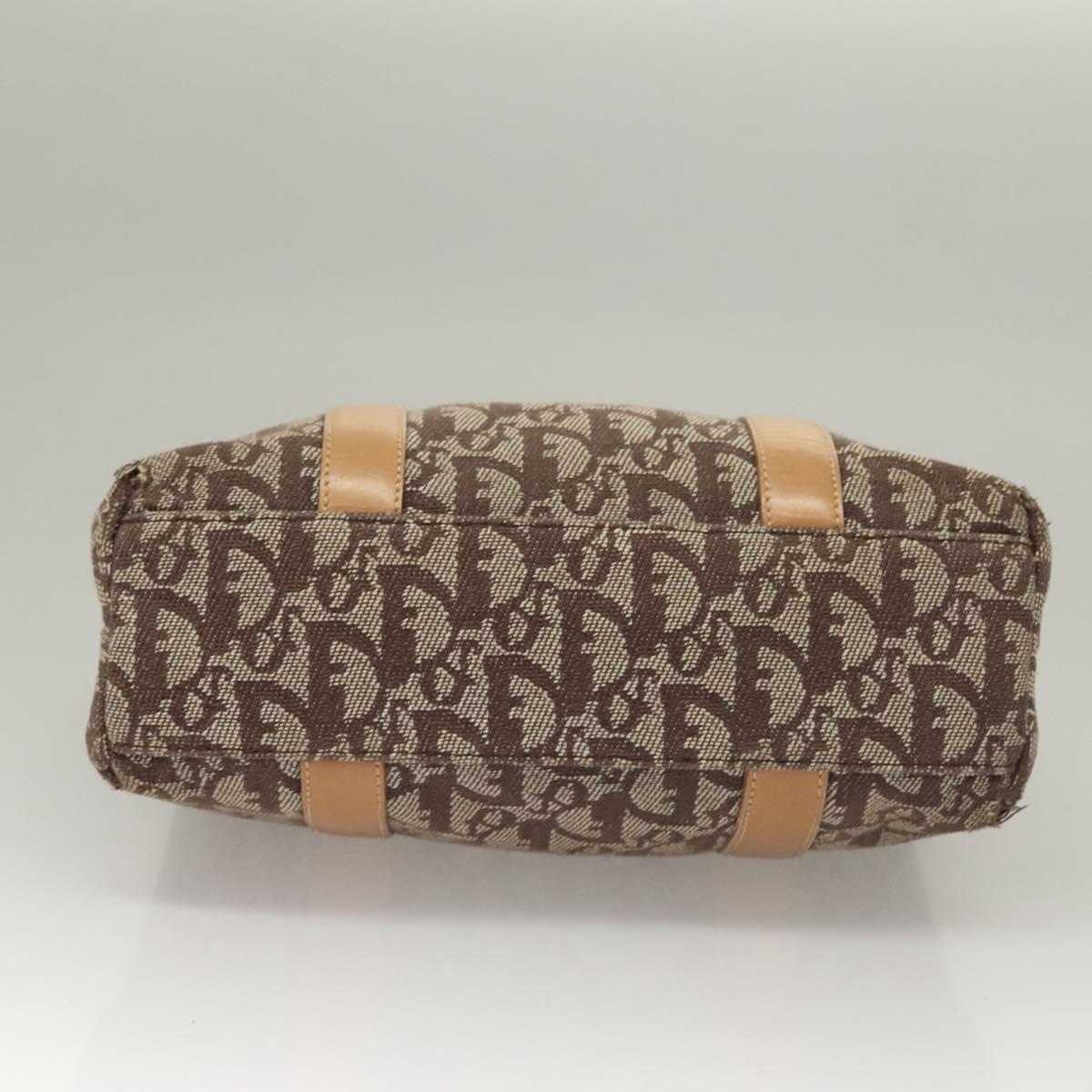 Christian Dior Trotter Canvas Hand Bag Brown Gold Auth 136188