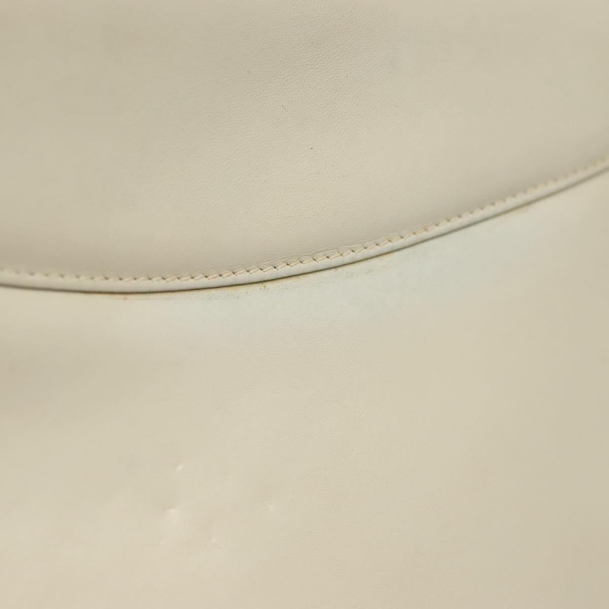 Salvatore Ferragamo Chain Gancini Shoulder Bag Leather White Gold Auth 136190