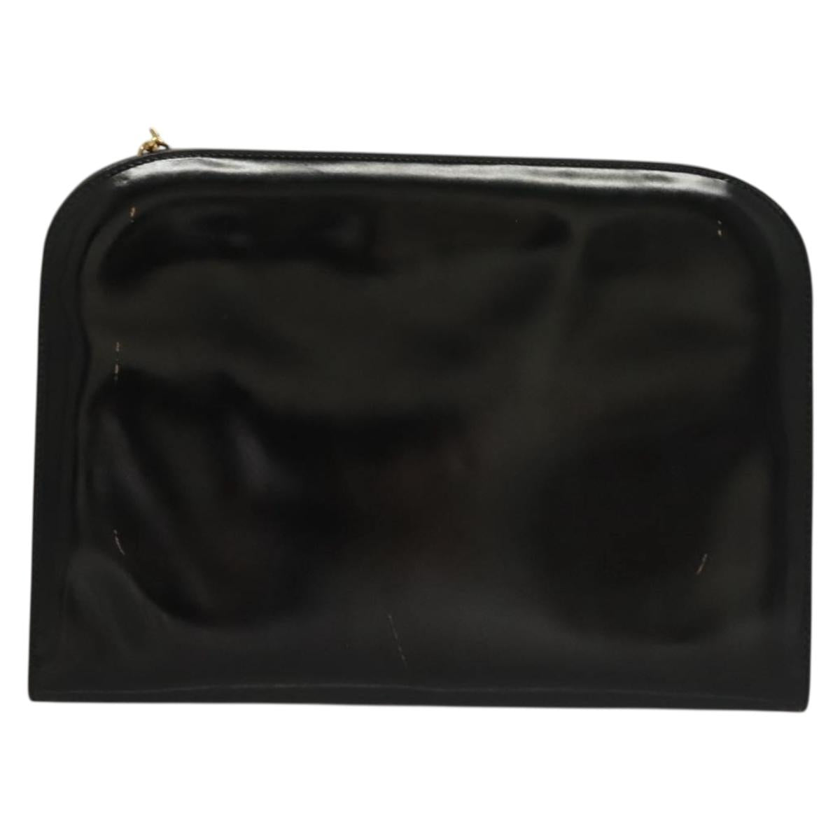 Salvatore Ferragamo Chain Gancini Bag Patent leather Black Gold Auth 136191