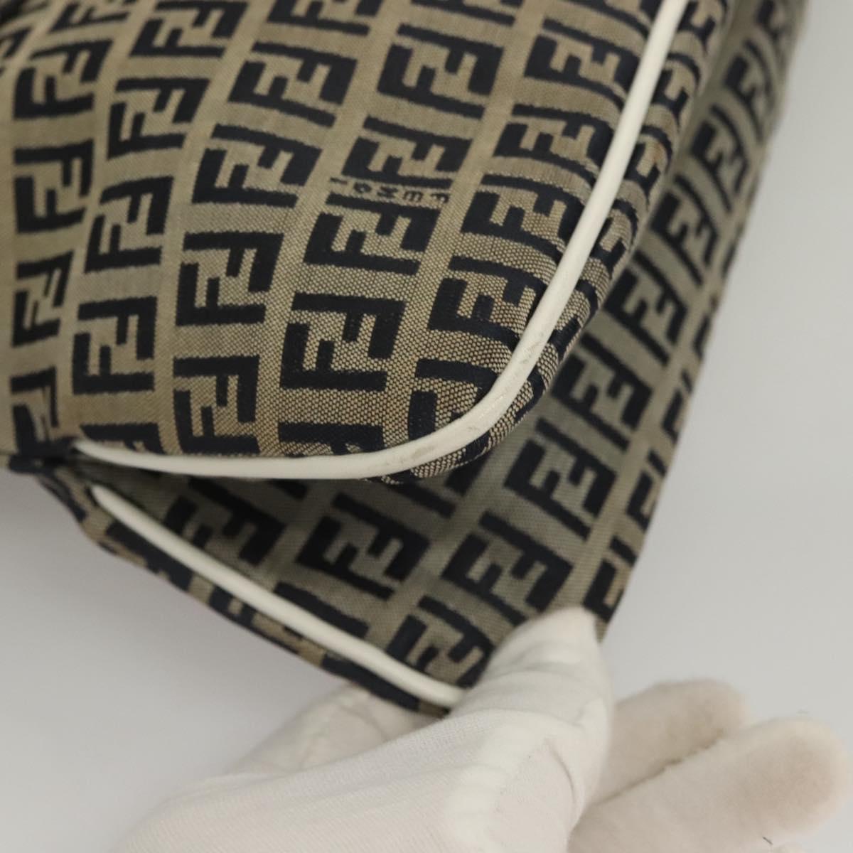 FENDI Zucchino Canvas Mamma Baguette Shoulder Bag Navy Silver Auth 136195