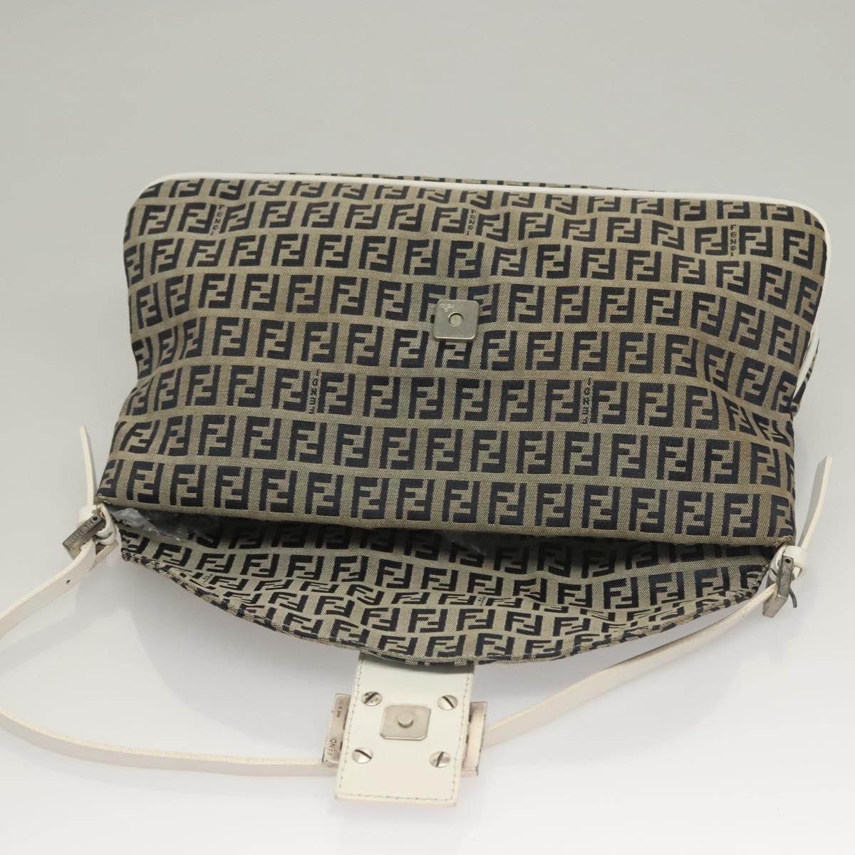FENDI Zucchino Canvas Mamma Baguette Shoulder Bag Navy Silver Auth 136195