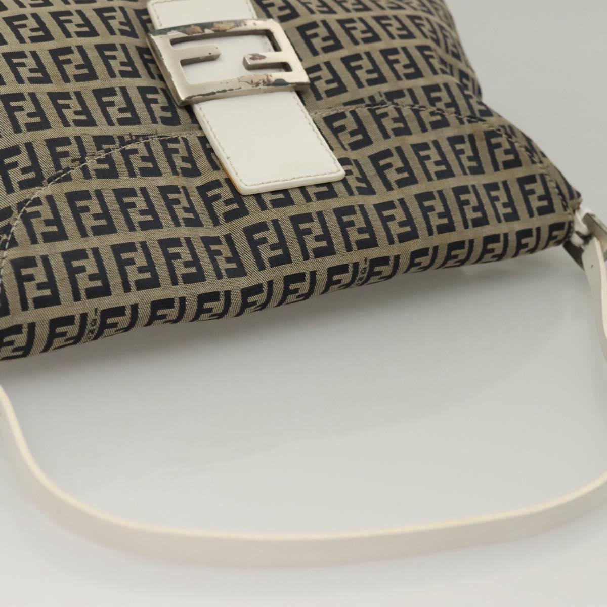FENDI Zucchino Canvas Mamma Baguette Shoulder Bag Navy Silver Auth 136195