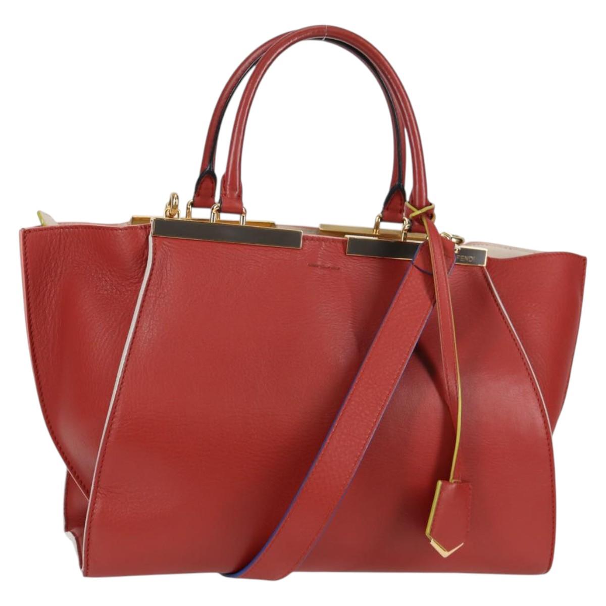 FENDI Trois Jules Hand Bag Leather 2way Brown Gold Auth 136196V