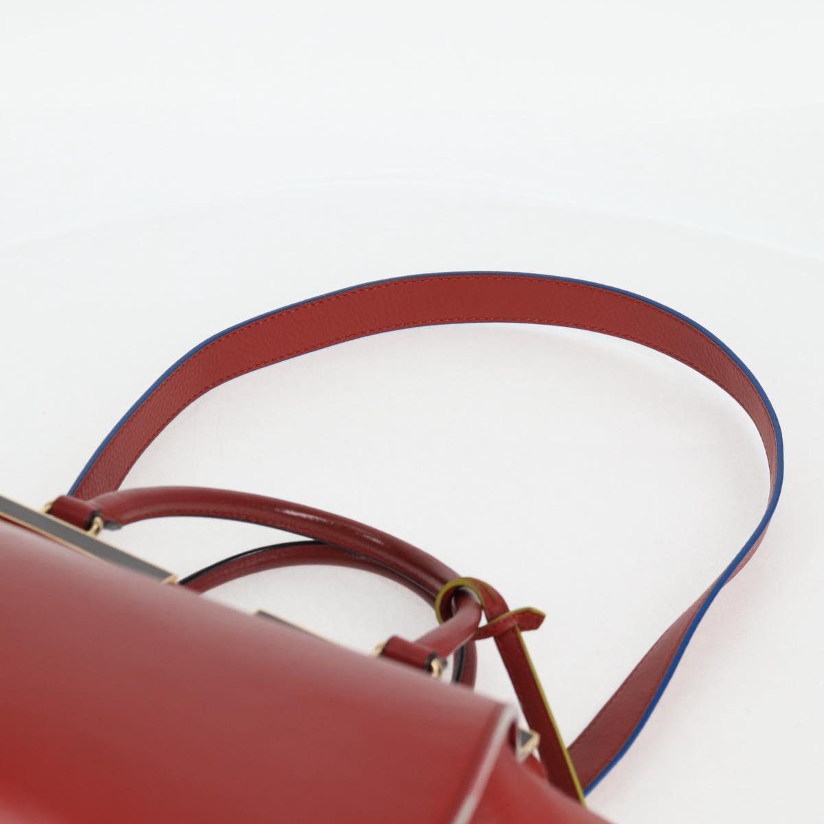 FENDI Trois Jules Hand Bag Leather 2way Brown Gold Auth 136196V