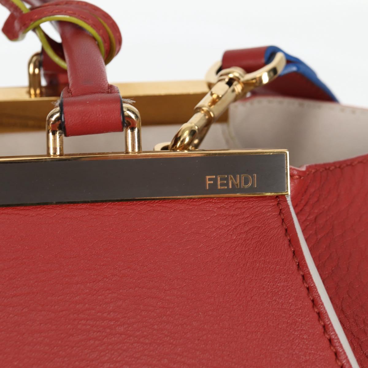 FENDI Trois Jules Hand Bag Leather 2way Brown Gold Auth 136196V