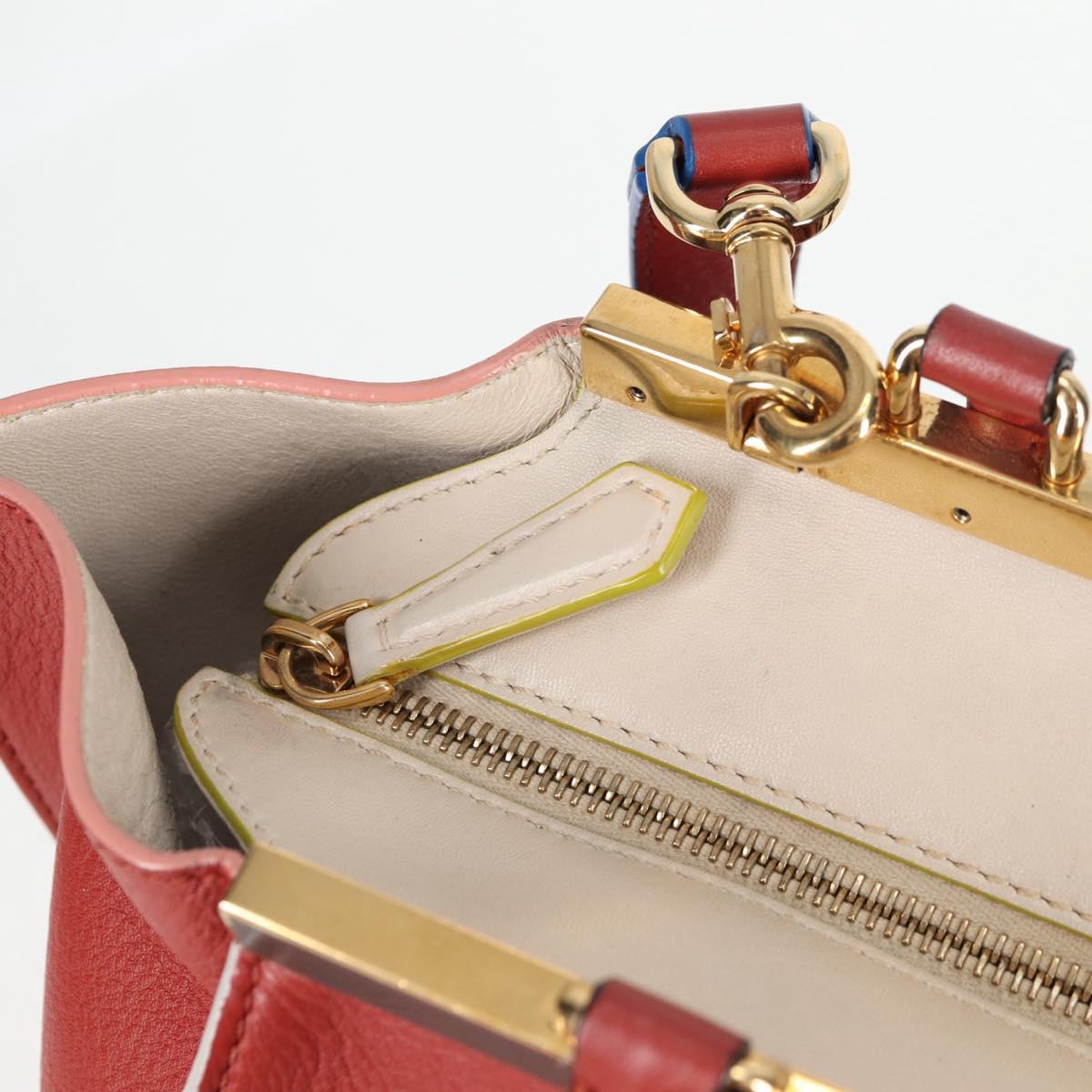 FENDI Trois Jules Hand Bag Leather 2way Brown Gold Auth 136196V