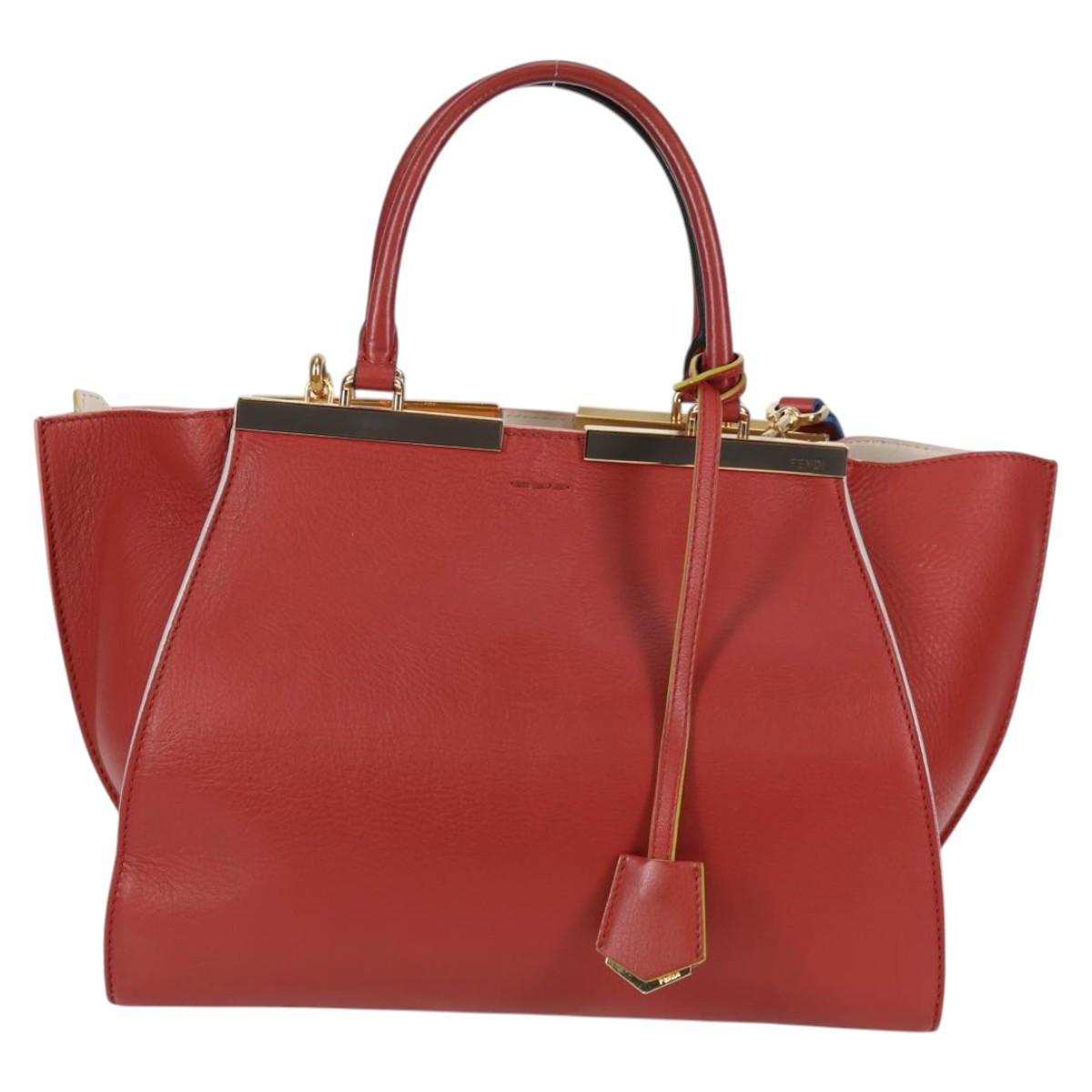 FENDI Trois Jules Hand Bag Leather 2way Brown Gold Auth 136196V