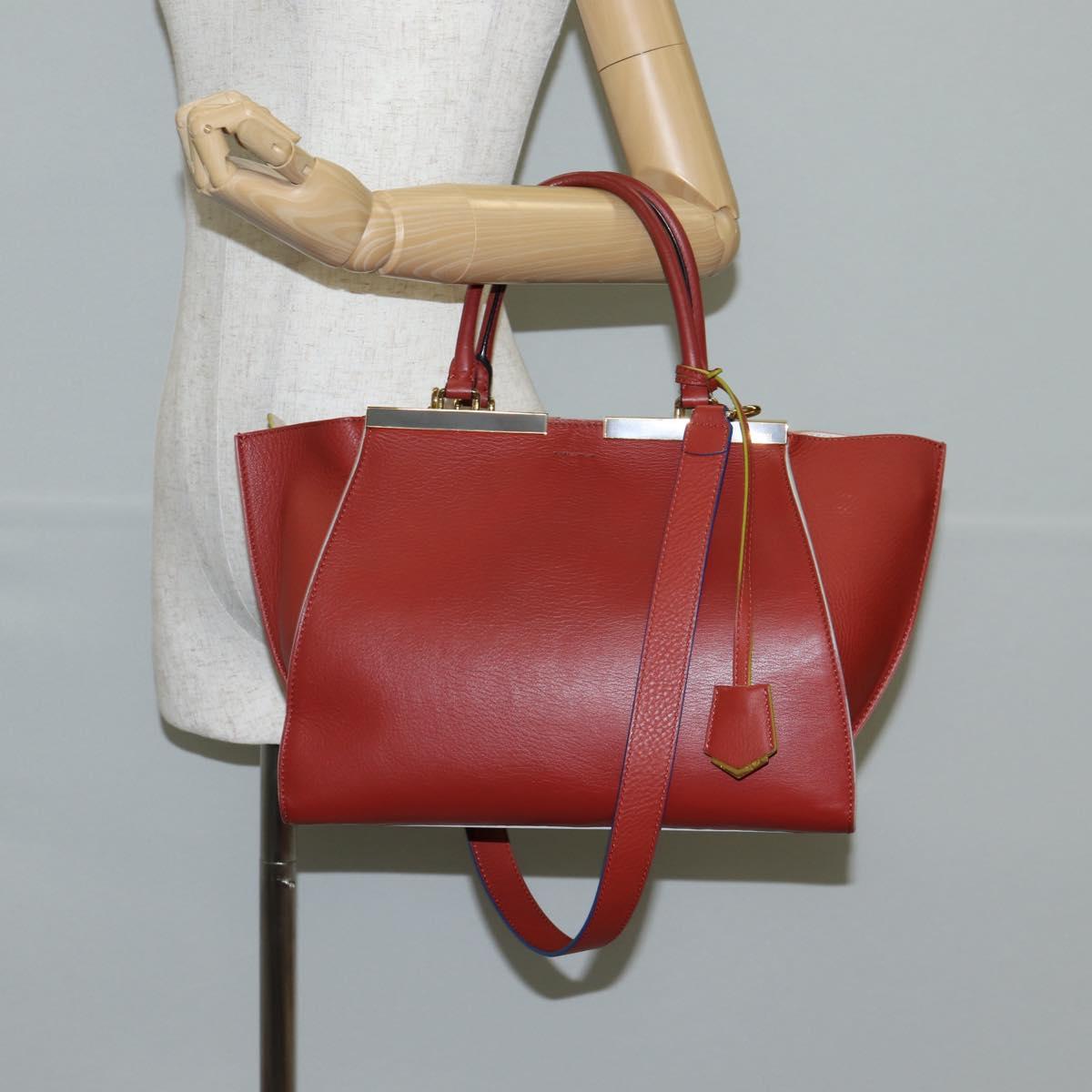 FENDI Trois Jules Hand Bag Leather 2way Brown Gold Auth 136196V