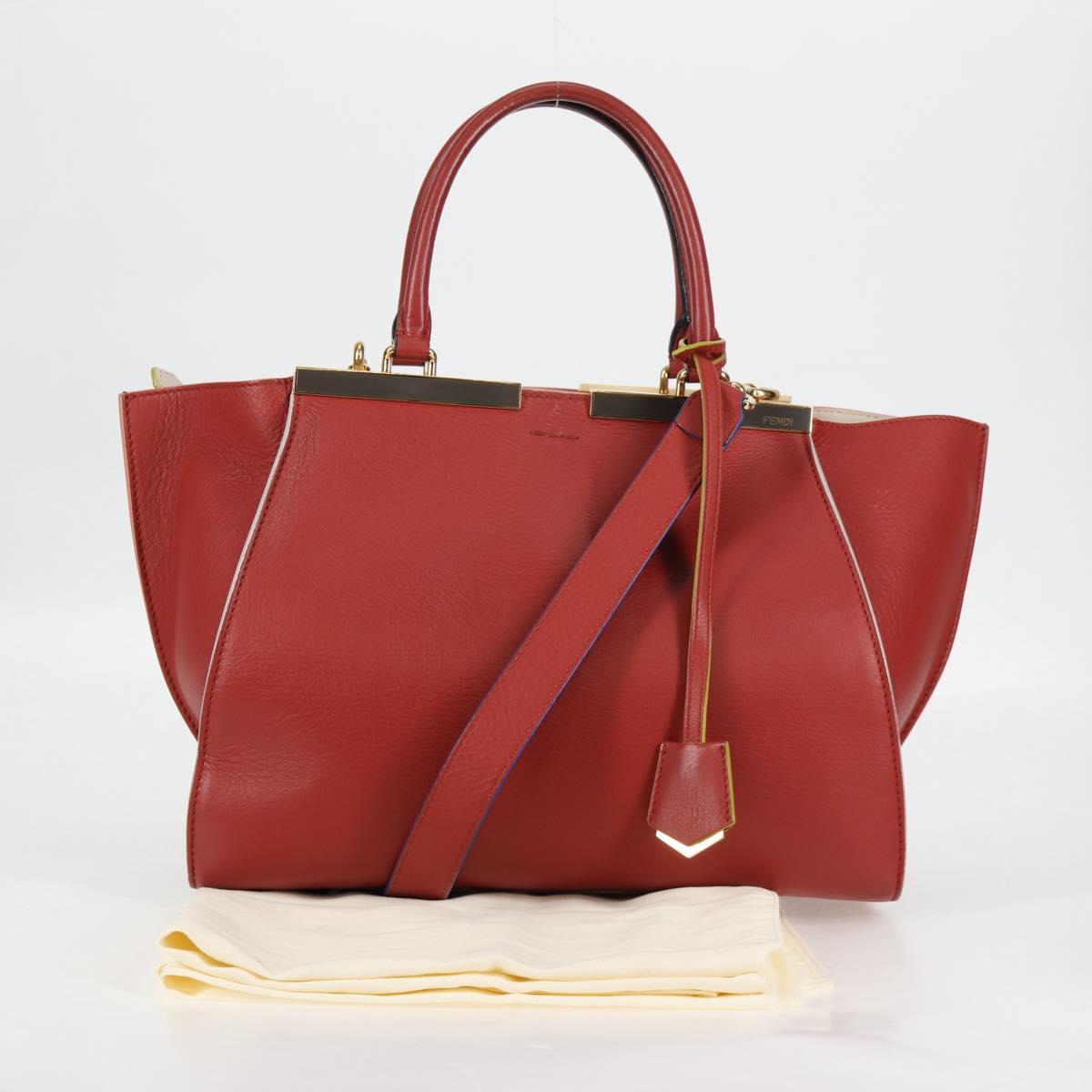 FENDI Trois Jules Hand Bag Leather 2way Brown Gold Auth 136196V