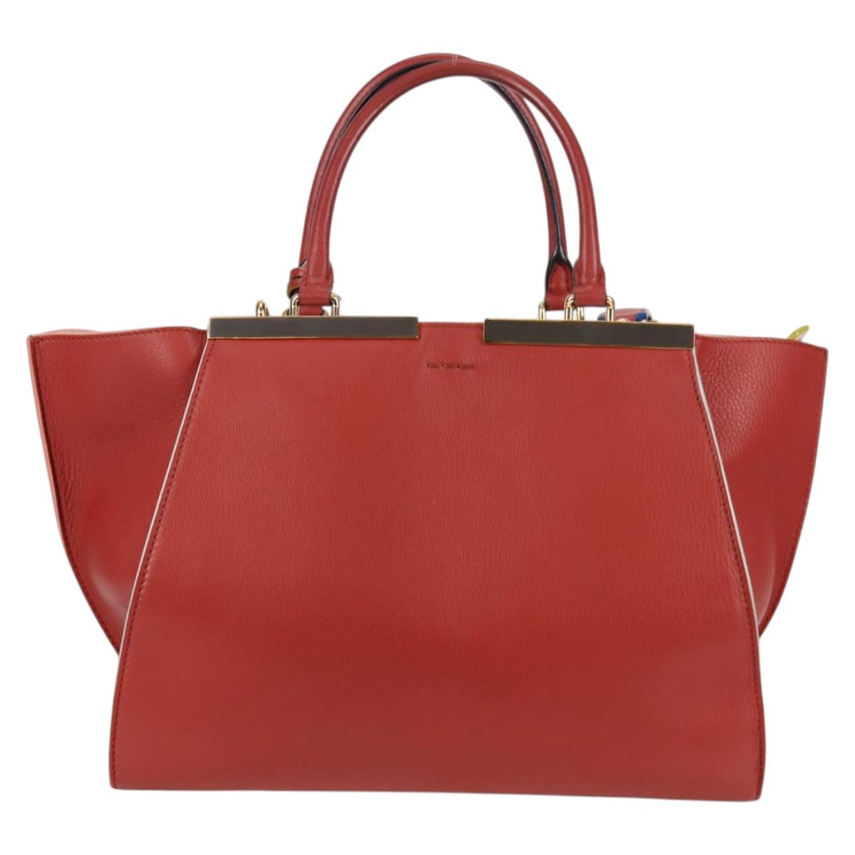 FENDI Trois Jules Hand Bag Leather 2way Brown Gold Auth 136196V