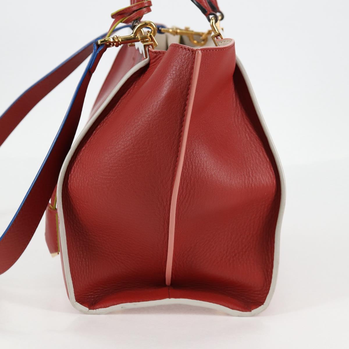 FENDI Trois Jules Hand Bag Leather 2way Brown Gold Auth 136196V
