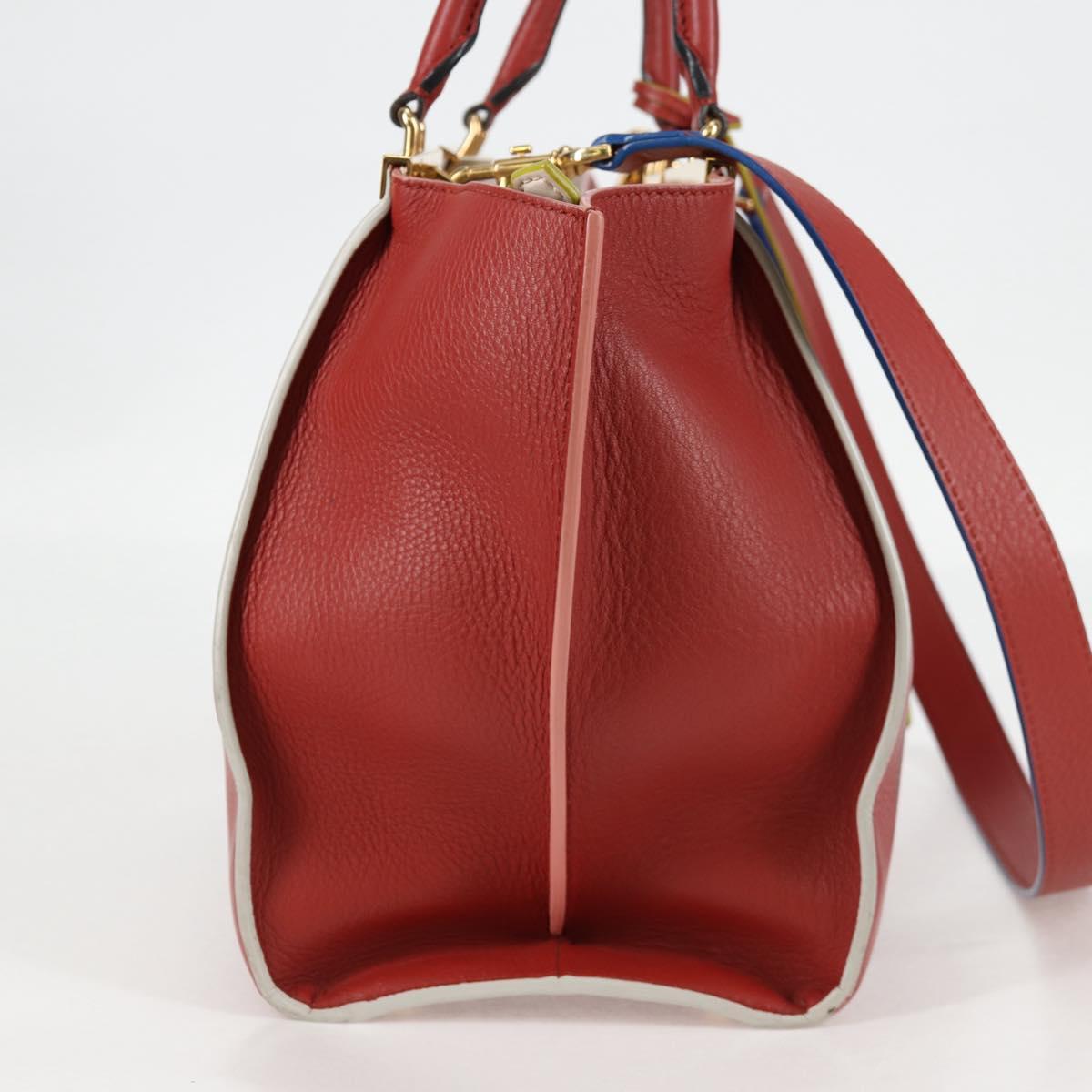 FENDI Trois Jules Hand Bag Leather 2way Brown Gold Auth 136196V