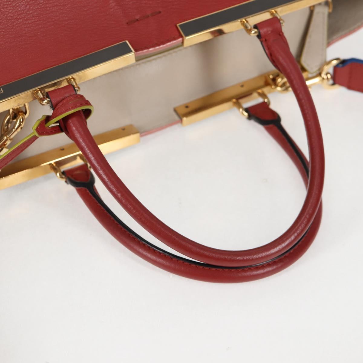 FENDI Trois Jules Hand Bag Leather 2way Brown Gold Auth 136196V