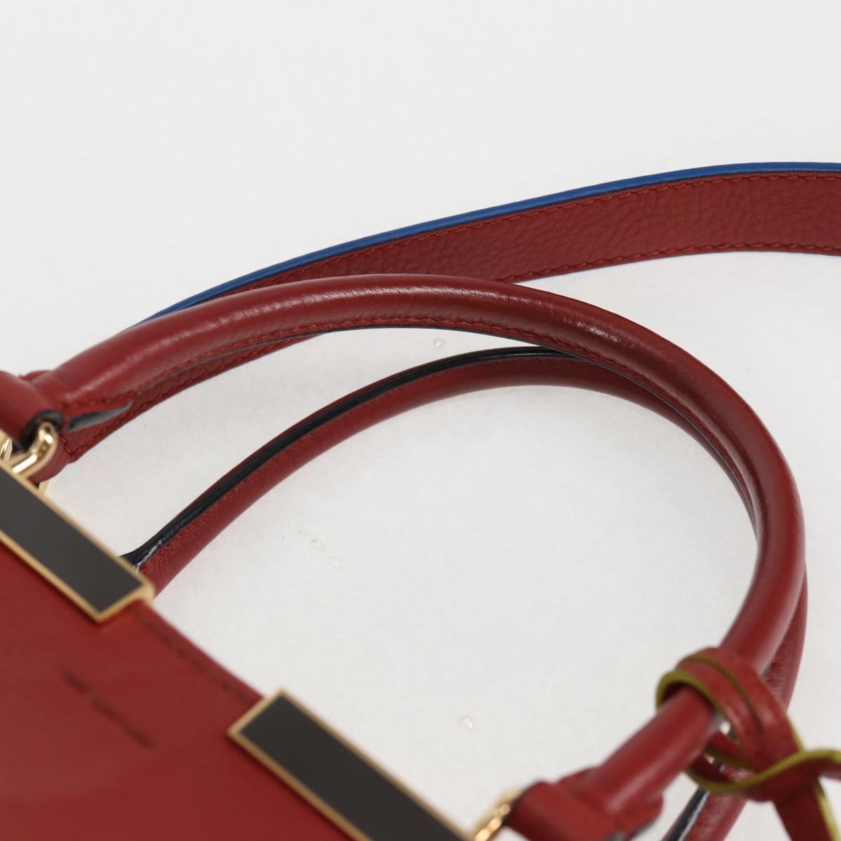 FENDI Trois Jules Hand Bag Leather 2way Brown Gold Auth 136196V