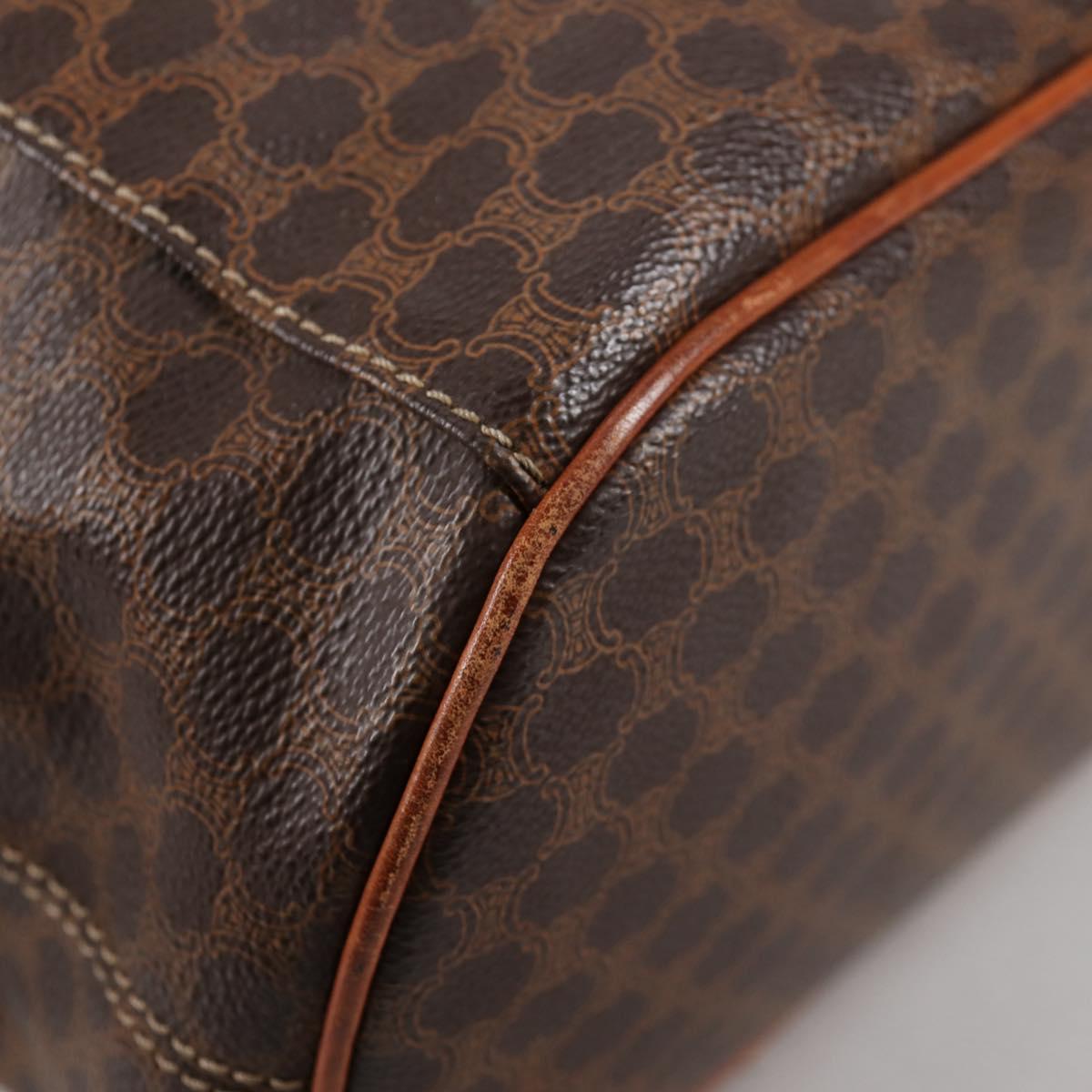 CELINE Macadam Canvas Shoulder Bag PVC Leather Brown Gold Auth 136201