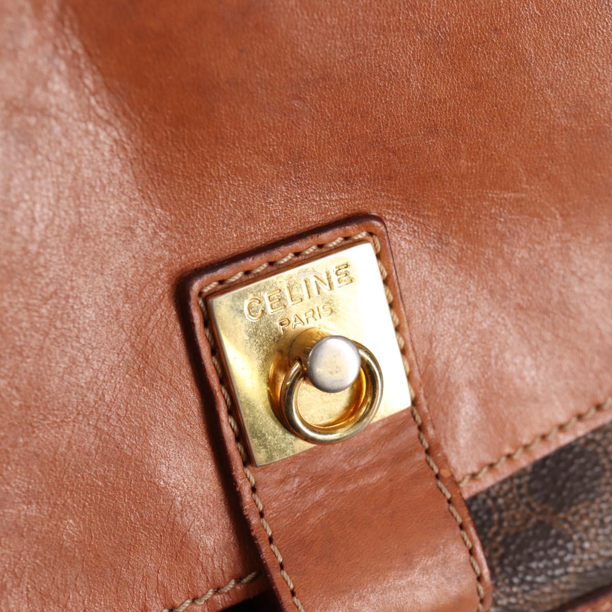 CELINE Macadam Canvas Shoulder Bag PVC Leather Brown Gold Auth 136201