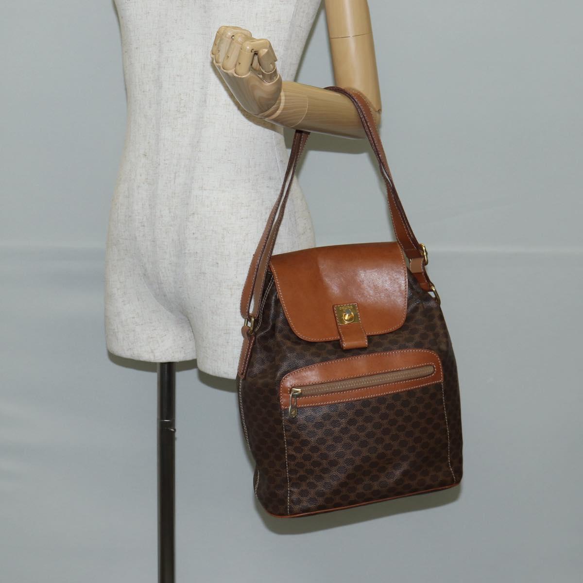 CELINE Macadam Canvas Shoulder Bag PVC Leather Brown Gold Auth 136201