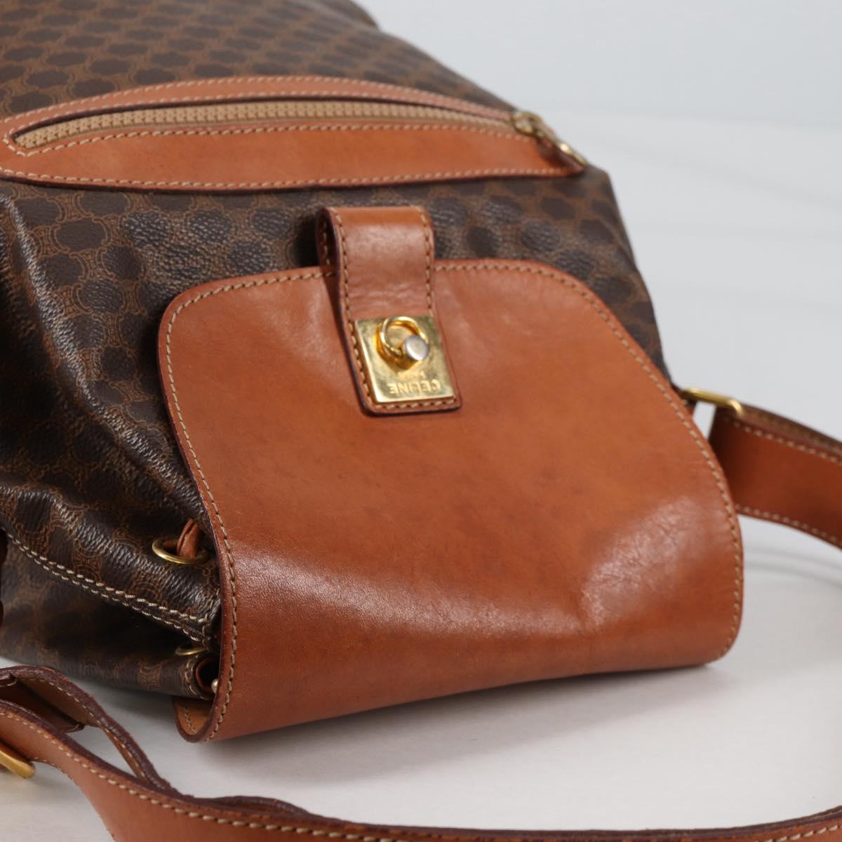 CELINE Macadam Canvas Shoulder Bag PVC Leather Brown Gold Auth 136201