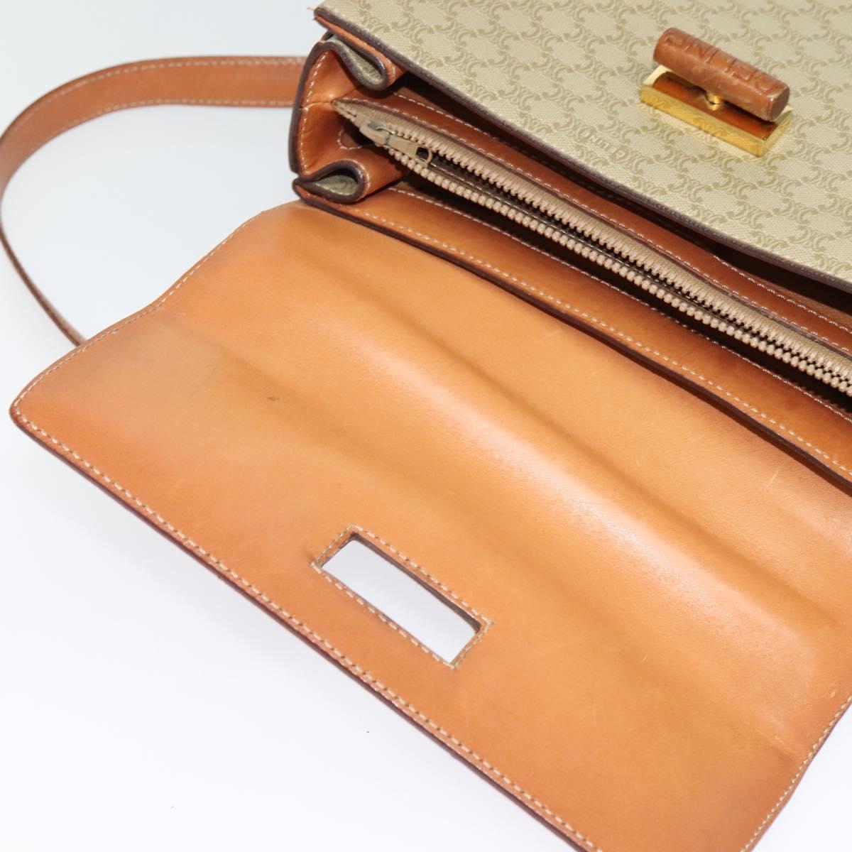 CELINE Macadam Canvas Hand Bag PVC 2way Beige Gold Auth 136202