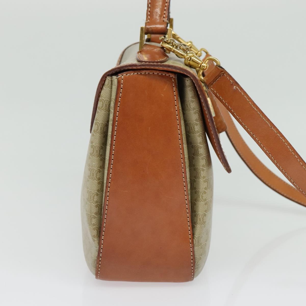 CELINE Macadam Canvas Hand Bag PVC 2way Beige Gold Auth 136202