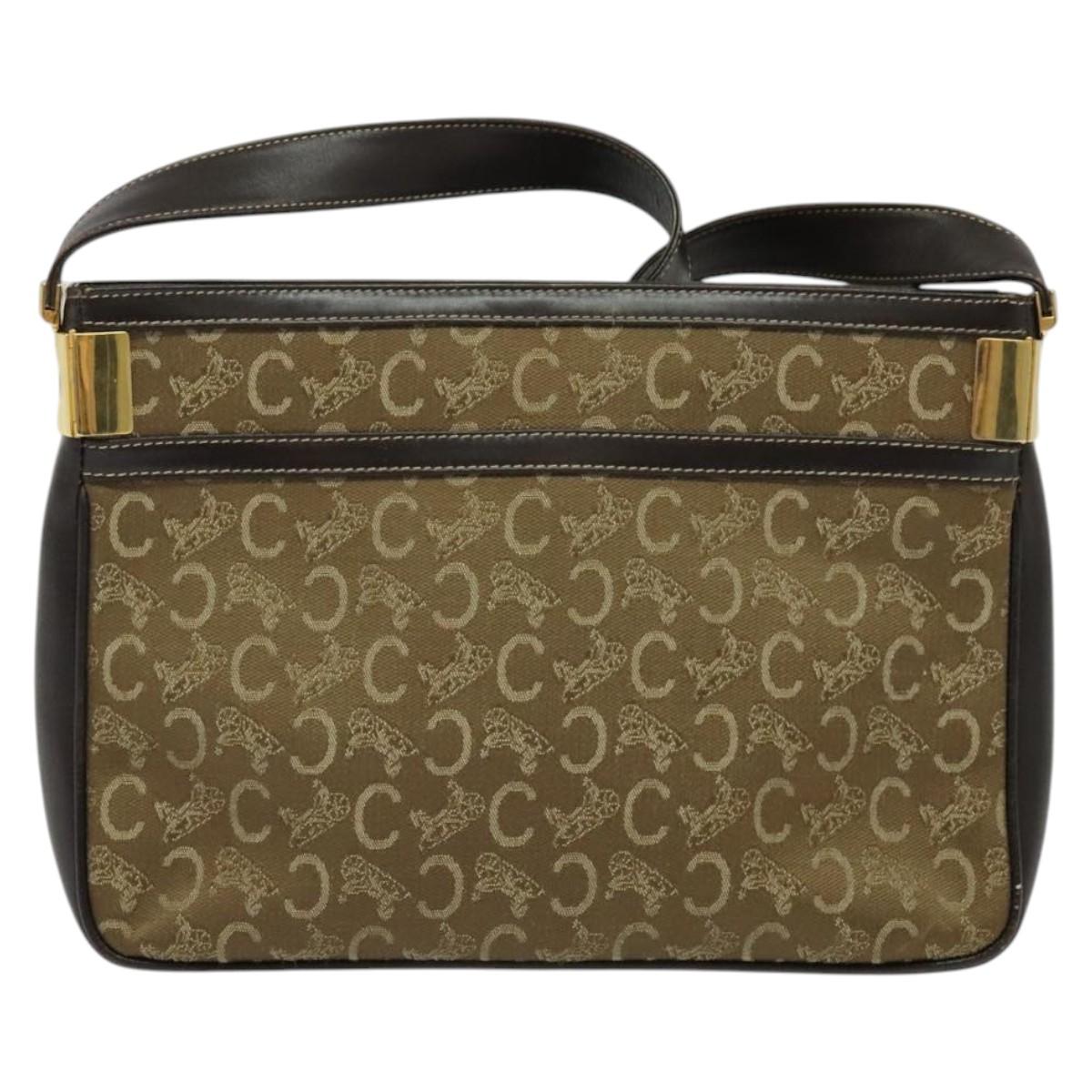 CELINE C Sulky Shoulder Bag Canvas Beige Gold Auth 136204